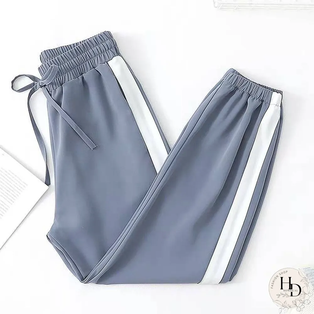 Womens Sport Pants-Spring Side Stripes-Casual Loose Chiffon-Elastic Waist Lantern