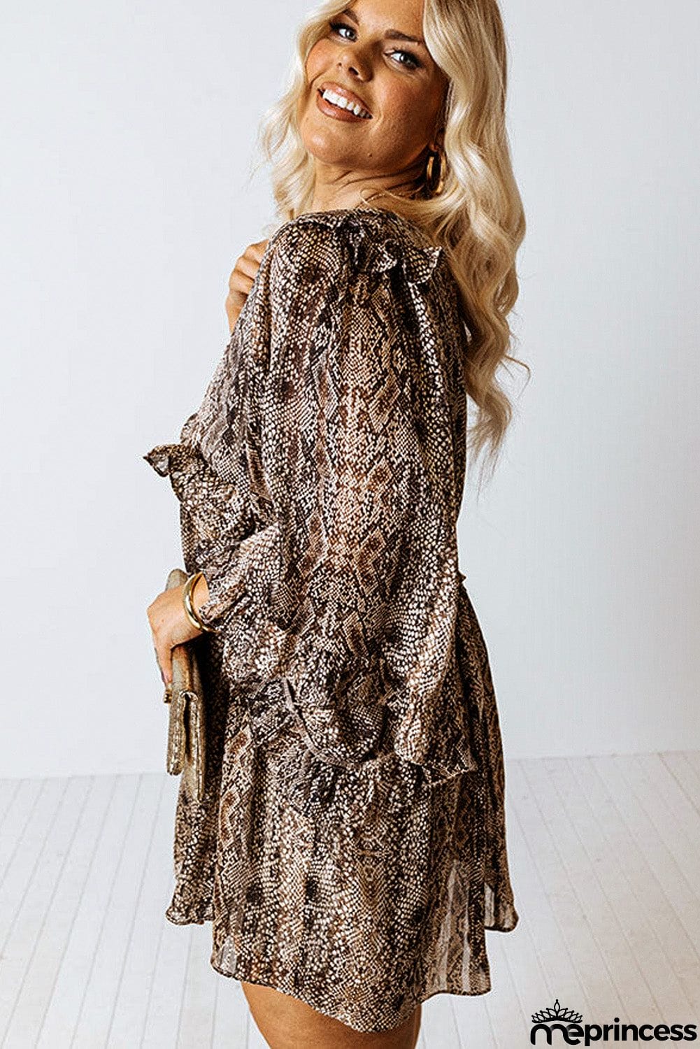 Snake Print Crinkle Plus Size Dress