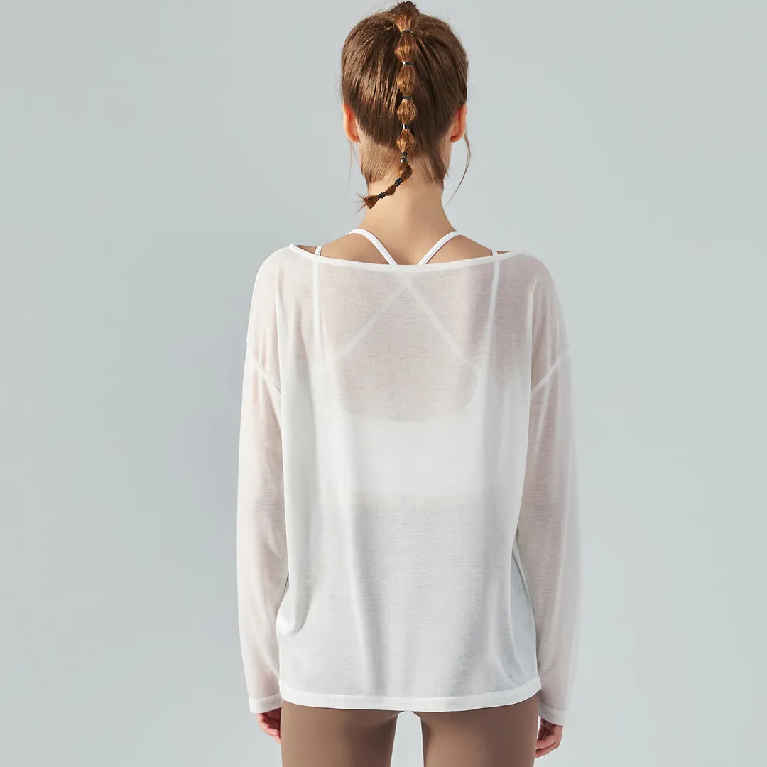 Hergymclothing White off shoulder lightweight butter soft eco skin friendly comfortable everyday casual yoga smock shirt for sale