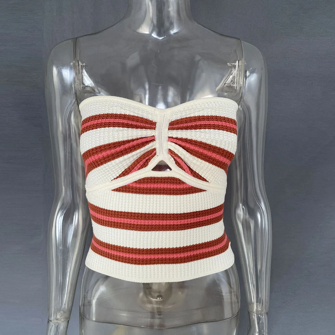Brownm Brownm And Summer 2024 Explosion Women's Striped Net Color Sexy Hollow Bra Hair Weaving Vest