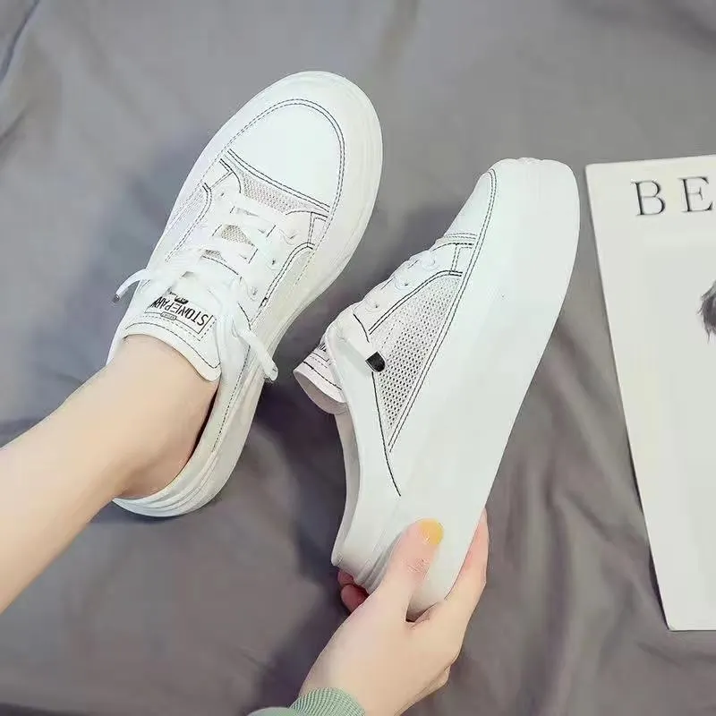 Baotou half slippers women's outer wear fashion 2021 new summer women's shoes mesh breathable white shoes Korean shoes women