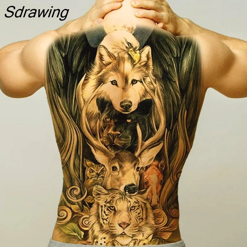 Sdrawing temporary tatoo for men tattoo body art full back sexy tattoo sticker lion king tiger dragon tattoo designs waterproof new
