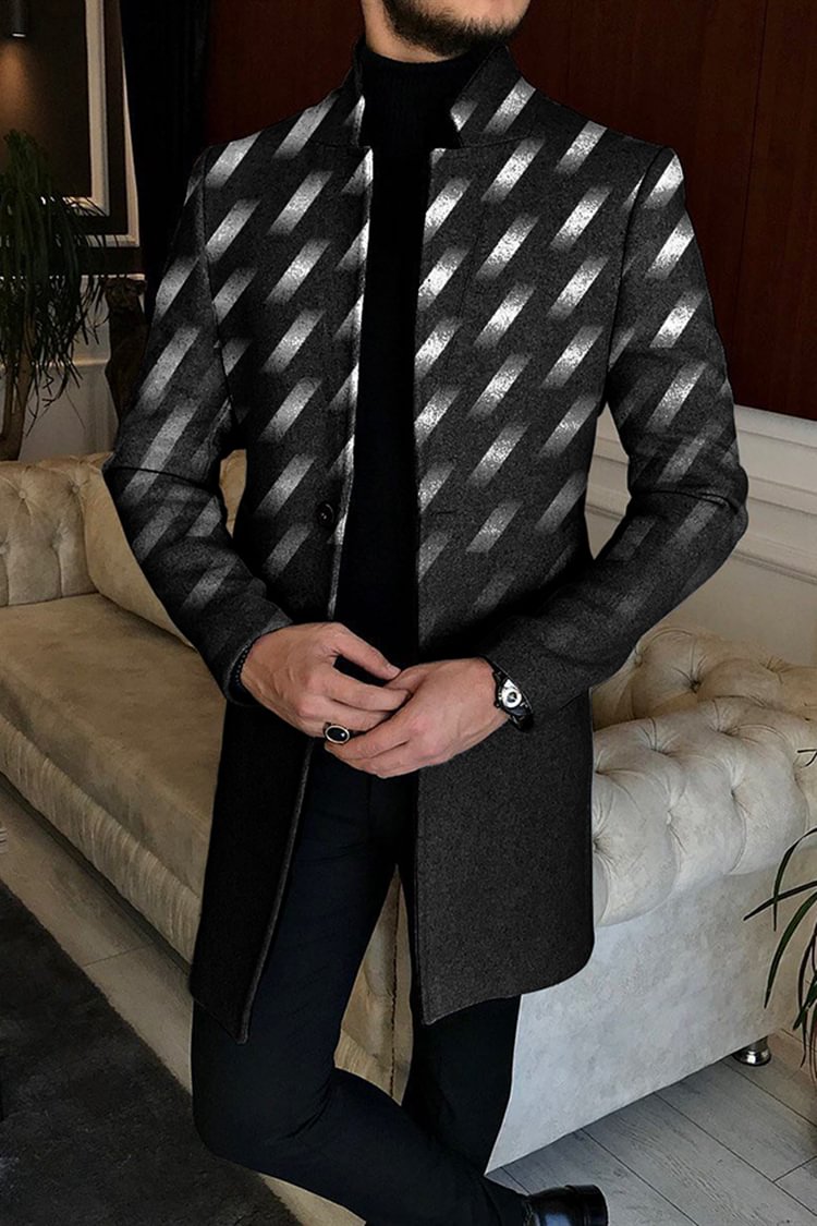 Tiboyz Men's Pattern Gradient Mid Length Tweed Coat
