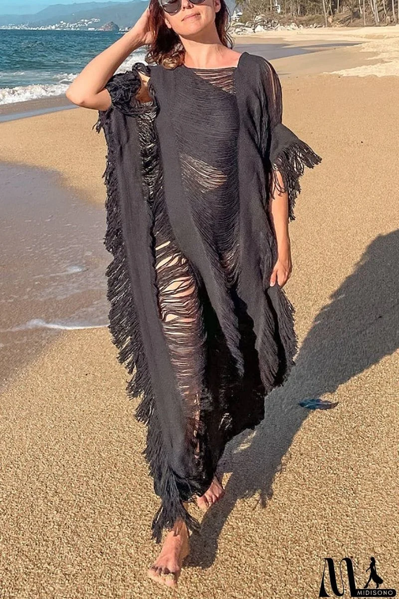 MidiSono - Raw Frayed Curning Cover Dress