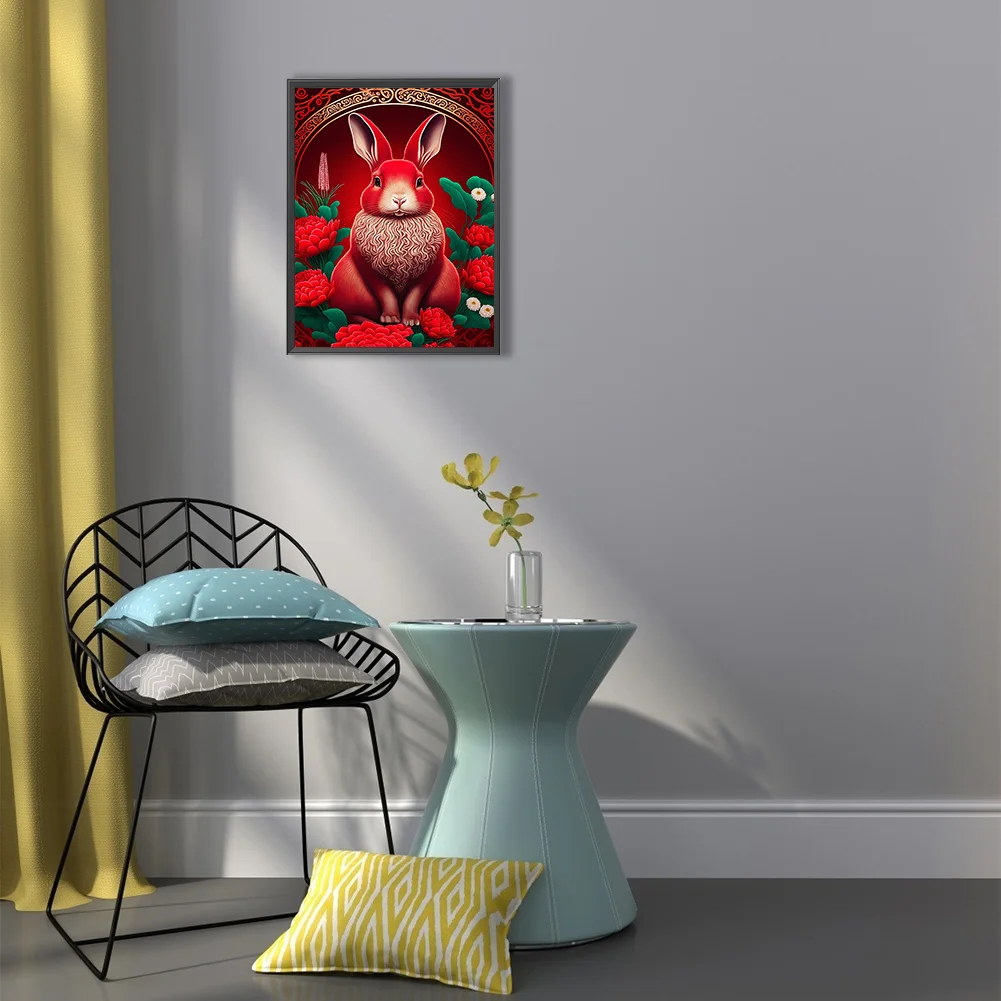 Full Round Diamond Painting 30*40cm - Red Golden Rabbit