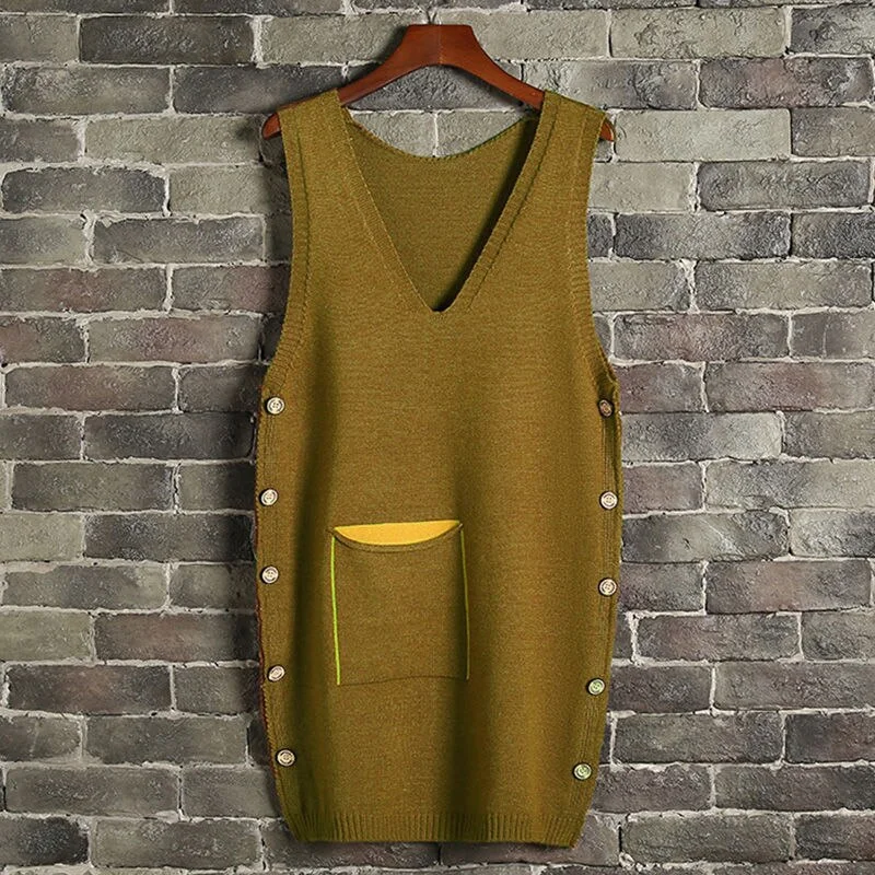 Women's long knitted vest sleeveless sweater autumn and winter new loose wild waistcoat knitted pullover