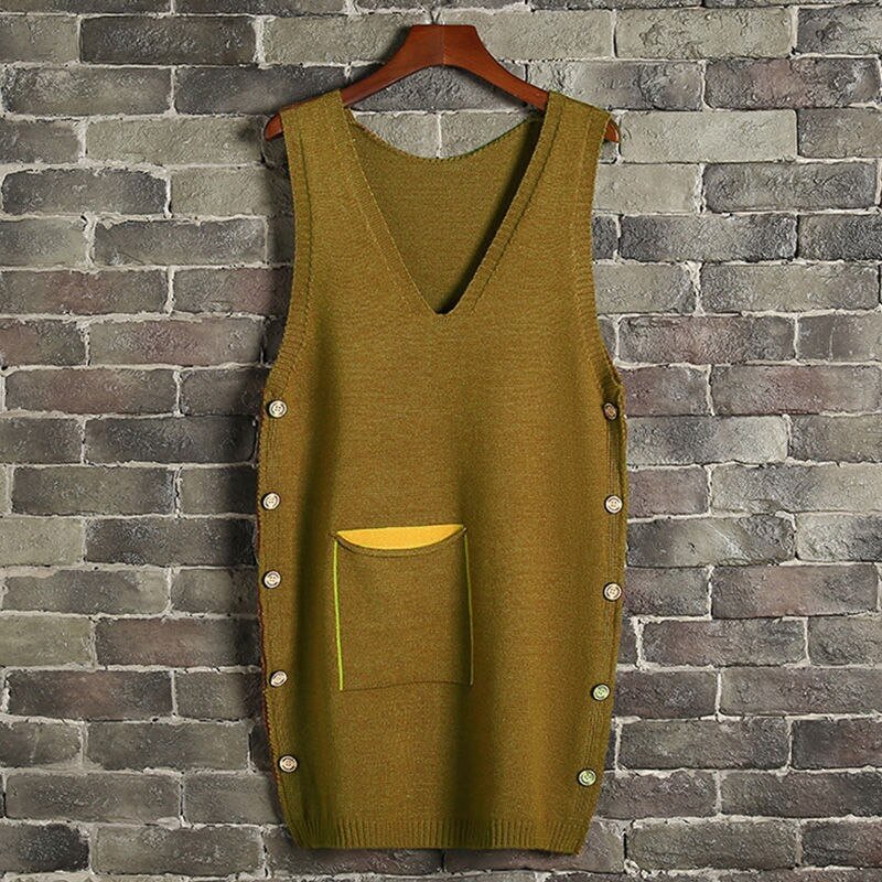 Women's long knitted vest sleeveless sweater autumn and winter new loose wild waistcoat knitted pullover
