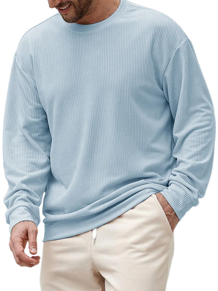 Men's Fashion Casual Striped Fabric Round Neck Long Sleeve T-shirt 