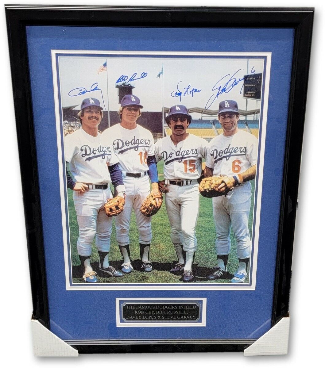 Dodger Infield Signed Autographed Framed 16X20 Photo Poster painting Cey Lopes Russell Garvey