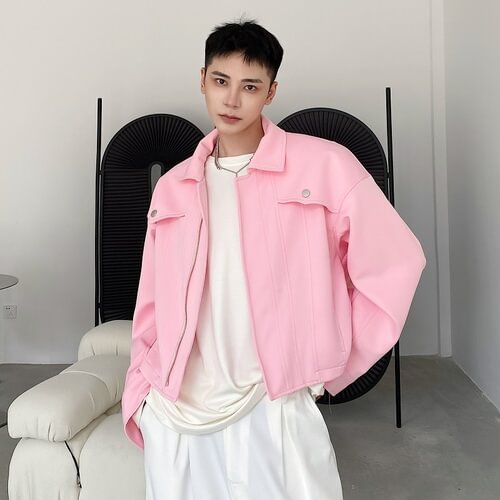 Dawfashion-Candy Color Short Men's Jacket Trend Retro Loose Lapel Jacket-Yamamoto Diablo Clothing