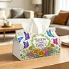 DIY Diamond Art Tissue Box Holder Flower Butterfly PU Leather Diamond Art Desktop Organizer Resin Rhinestone Storage Organizers Gem Art Home Office Decor Craft Gift