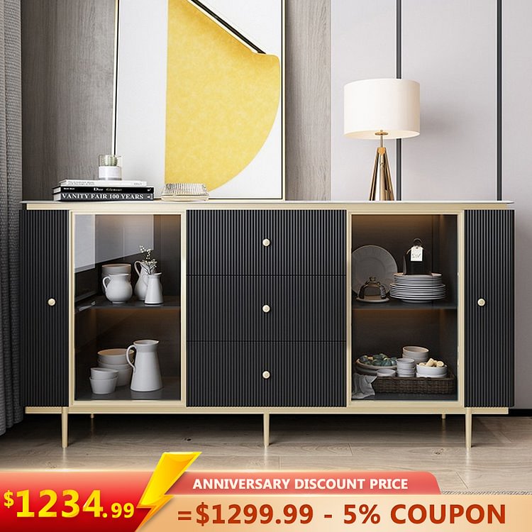 Homemys Modern Sideboard Stone Top Luxury Buffet With Stainless Steel Legs