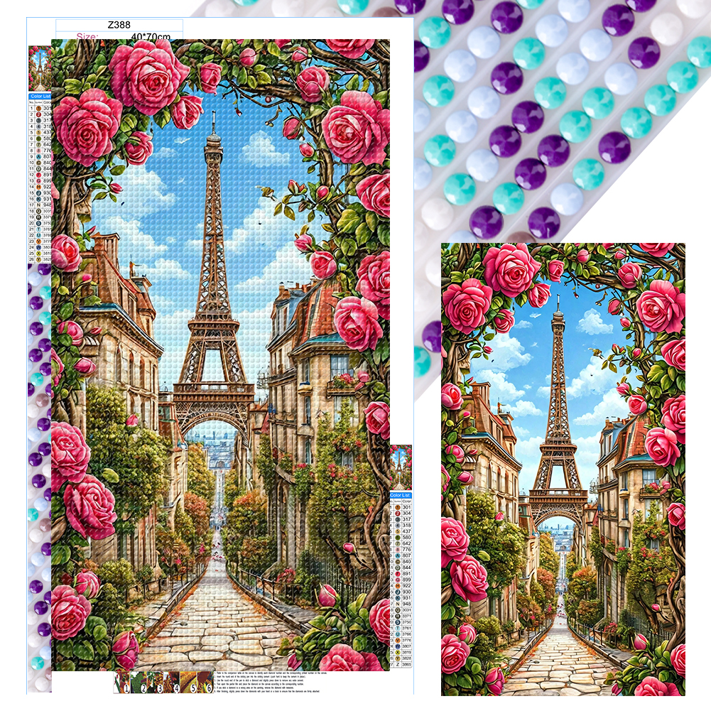 Eiffel Tower And Flowers 40*70cm(canvas) full round drill diamond painting