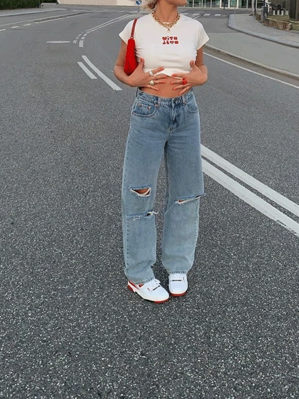 Ripped wide leg jeans