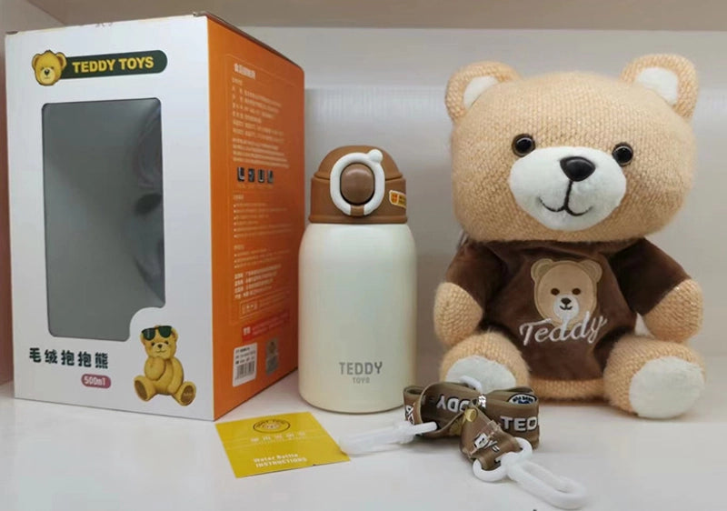 316 Vacuum Cup For Girls With Plush Cup Cover Kettle Crossbody Portable Cute Student Quilt Children Straw Water Cup