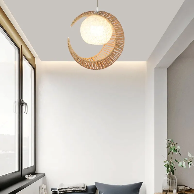 Arturest Creative Rattan Rope Moon Pendant Lampshade For Living Room