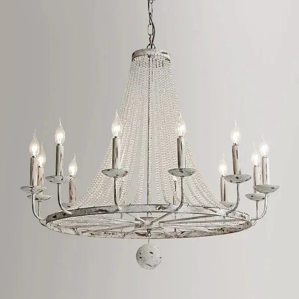 French Candle-Shaped Crystal Bead Chandelier JOSENART Josenart