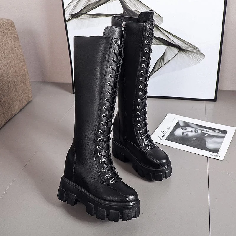 Women's Boots High Top 2021 Chunky Platform Pu Over-the-Knee High Boots Women Retro Punk Increasing Long Shoes Woman Shoes