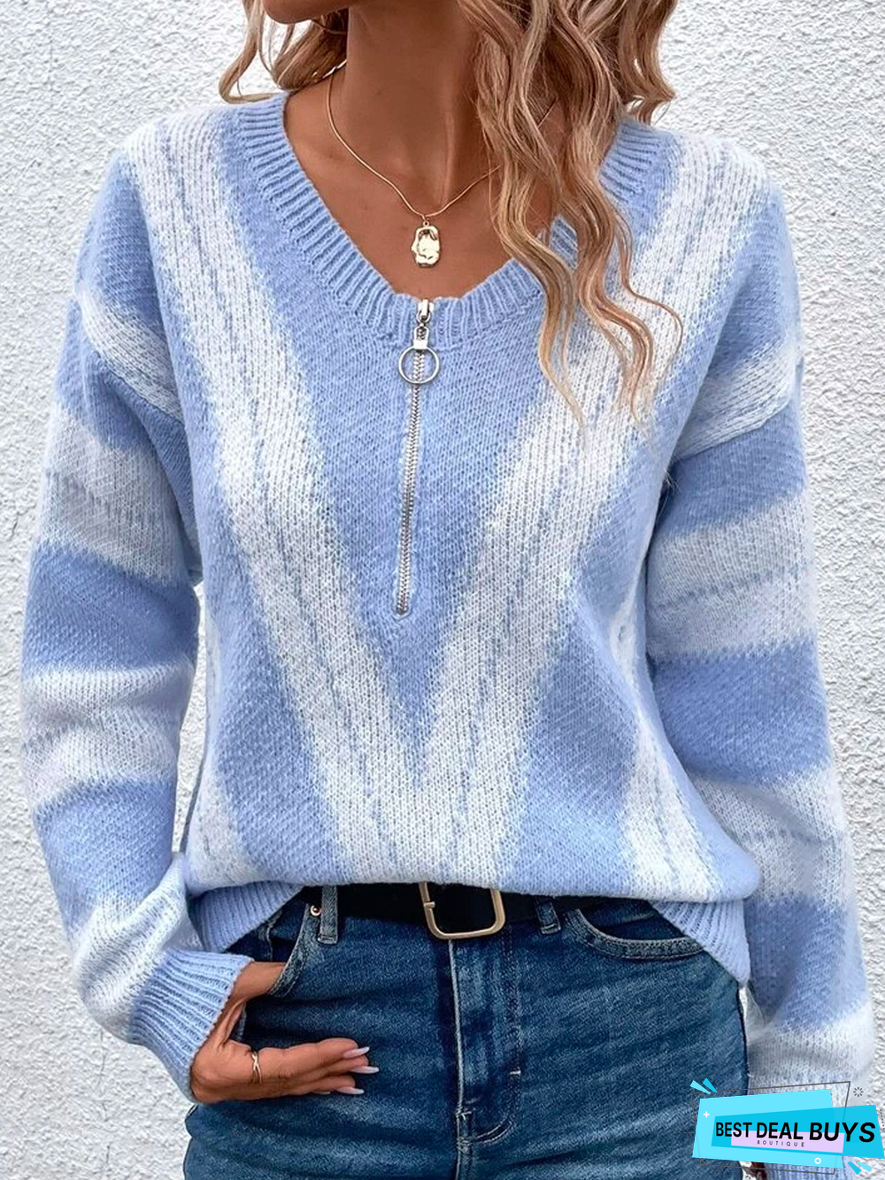 Casual Striped Zipper Sweater