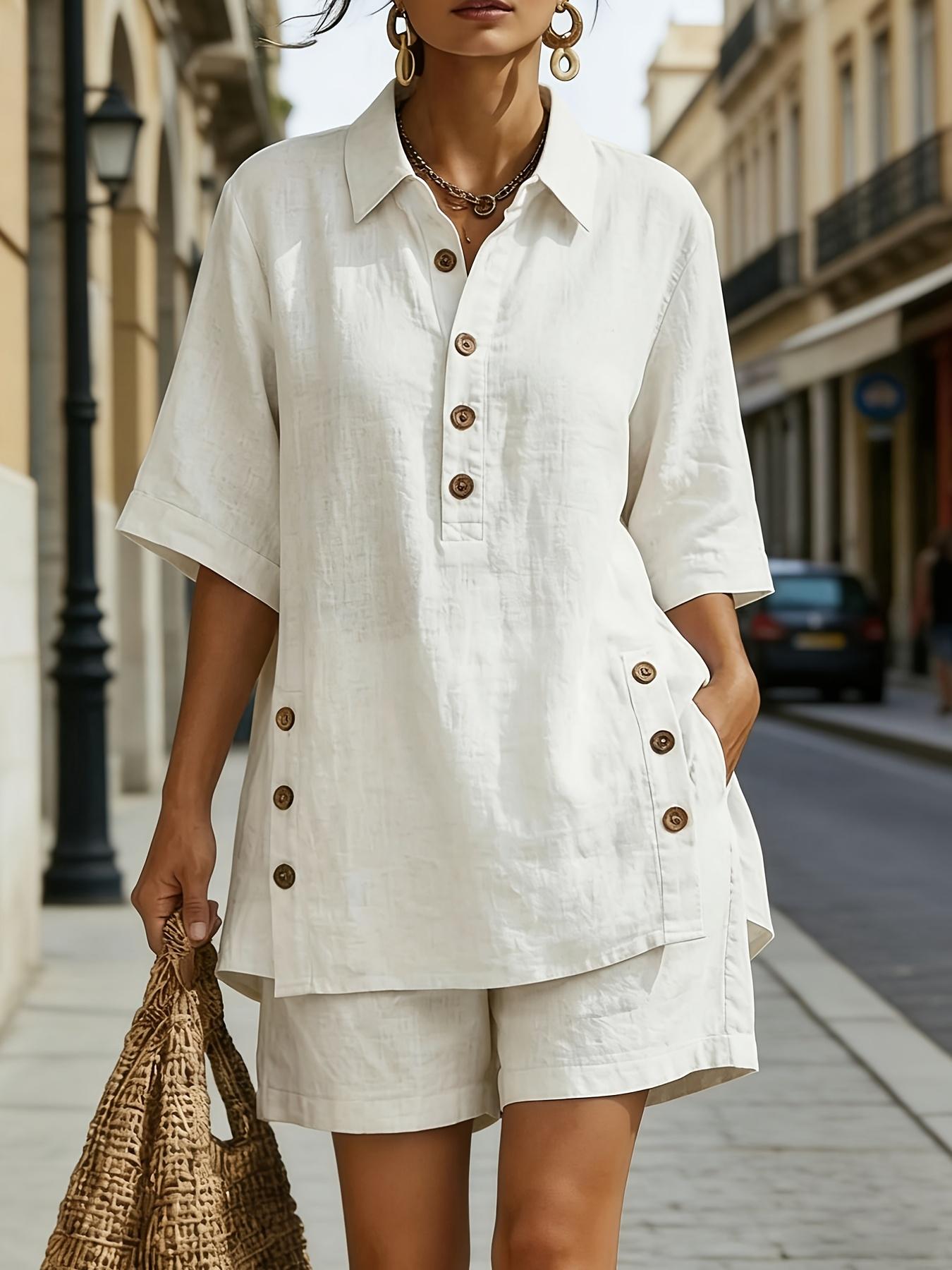 A New Two-Piece Outfit for Women Featuring a Short-Sleeved Shirt And Loose-Fitting Trousers for The Spring/Summer 2026 Season