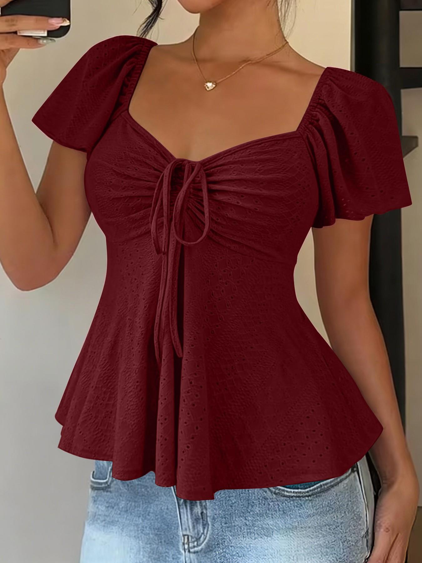 Women's Sweet Cute Style Breathable Lightweight Short Sleeve Top Blouse for Daily, Everyday Wear, Summer Casual Wear, Comfortable and Stylish Shirts Women's Sweet Cute Style Breathable Lightweight Short Sleeve Top Blouse for Daily, Everyday Wear, Summer Casual Wear, Comfortable and Stylish Shirts
