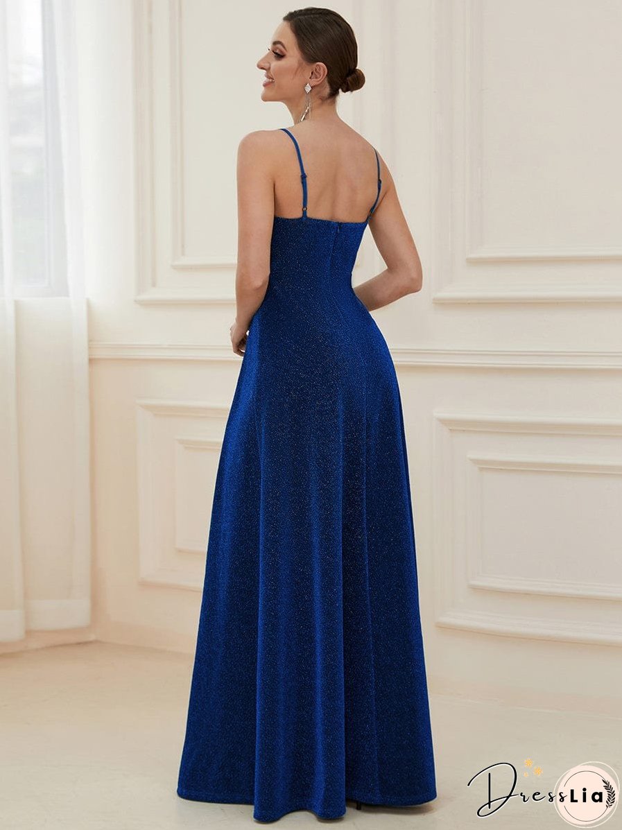 Elegant Pleated Spaghetti Strap Evening Gown