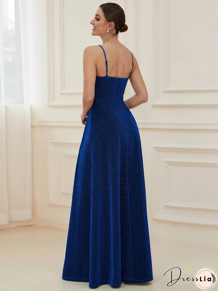 Elegant Pleated Spaghetti Strap Evening Gown