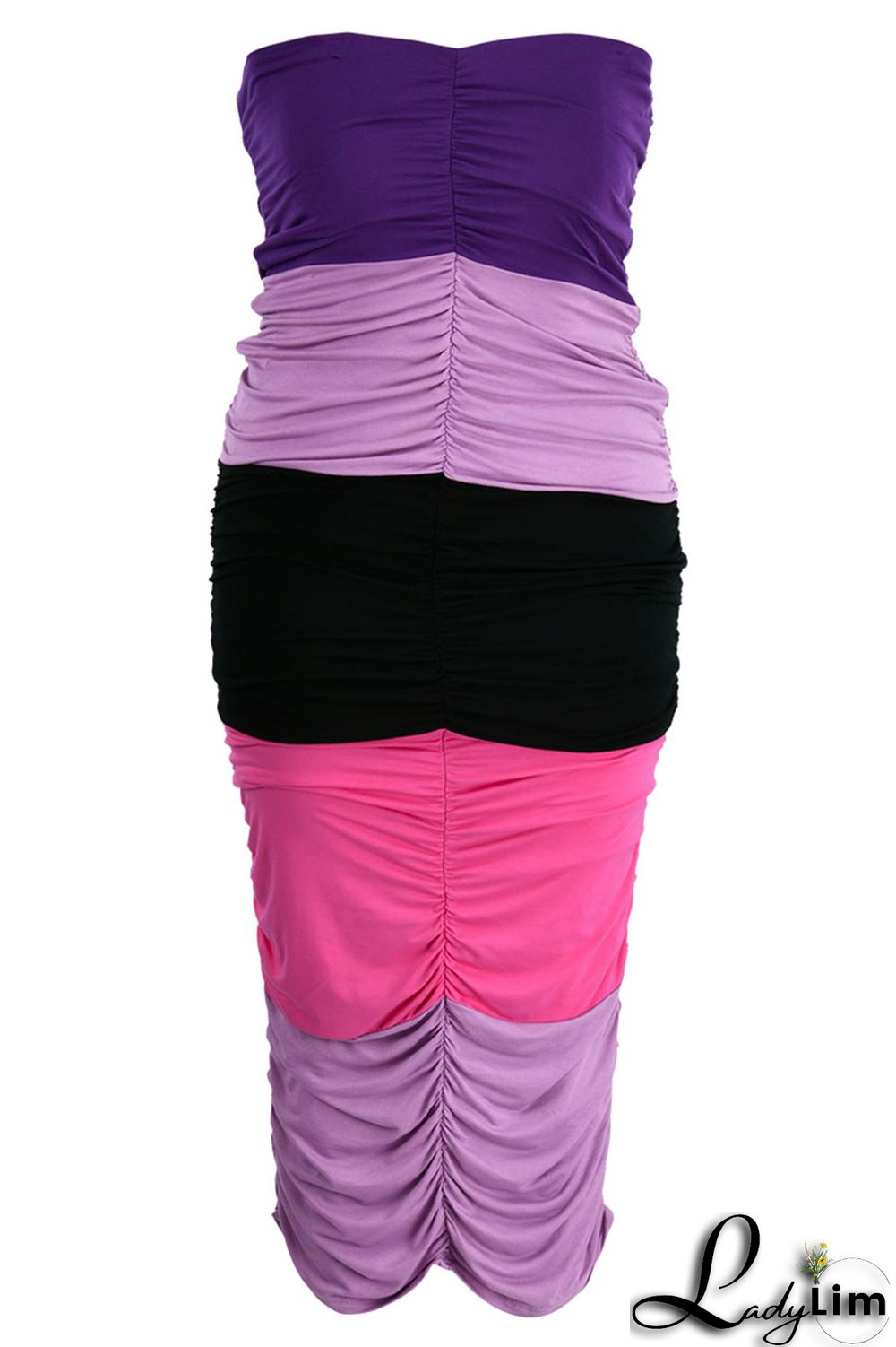 Purple Sexy Solid Patchwork Strapless One Step Skirt Plus Size Dresses