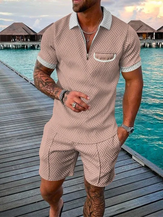 Men's Casual Contrast Polo Shirt Two Piece