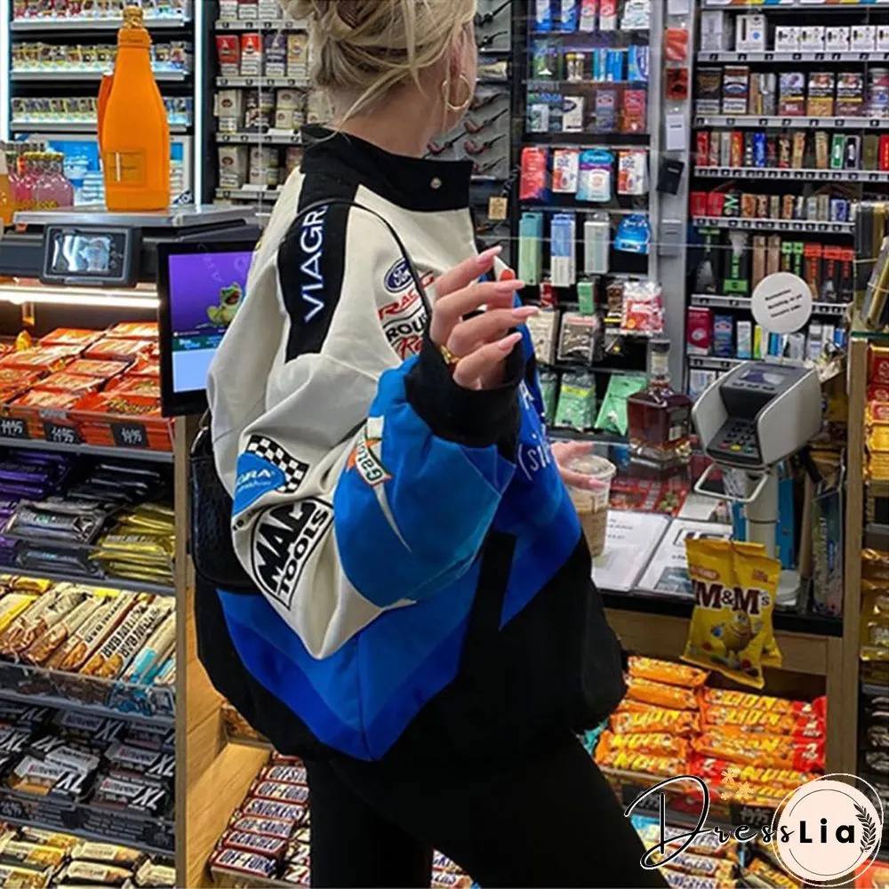 Blue Jacket Wife Bomber Jacket Women Casual Printed Jacket Colorblock Jacket Spring Sport Style Woman Jacket Chaqueta Mujer