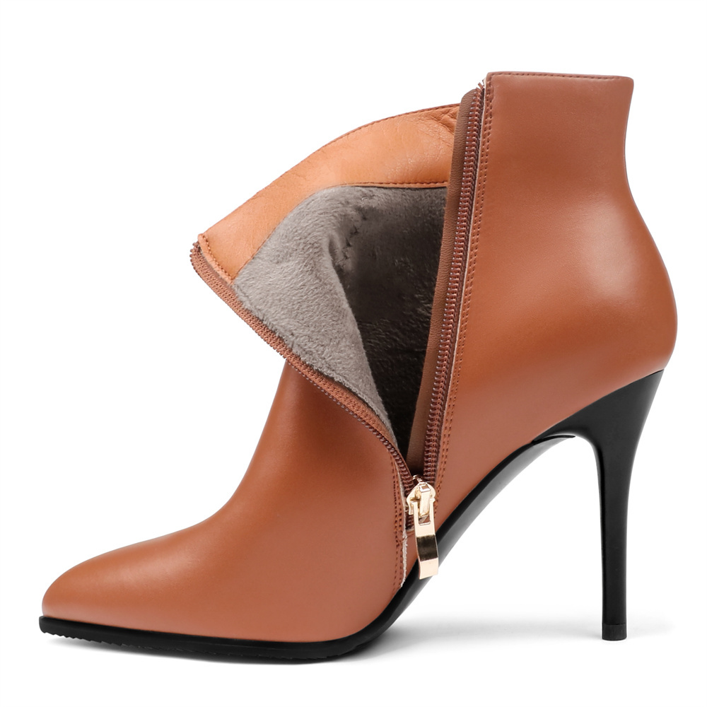 Women's Side Zipper Ankle Boots Heeled Shoes-MERUMOTE