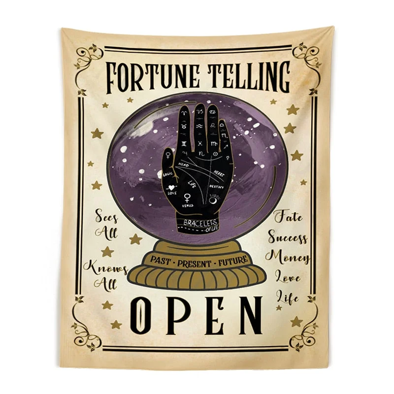 Cat Mysterious Divination Witchcraft Tapestry Wall Hanging Magic Hand Crystal Ball Decoration Hippie Mattress Dorm Room Decor