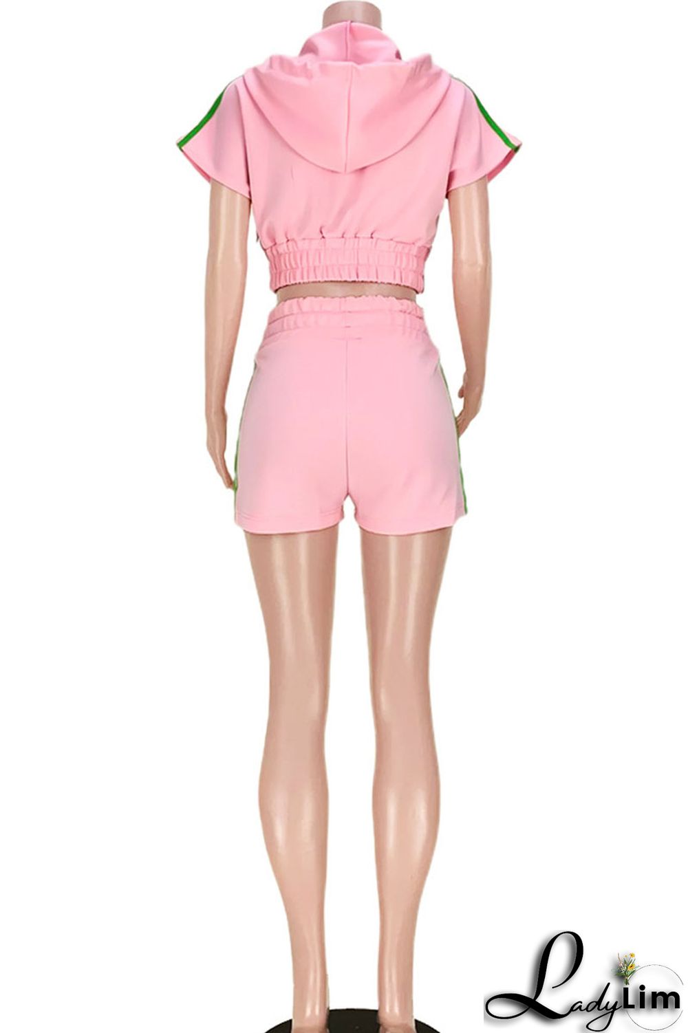 Black Casual Sportswear Solid Split Joint Hooded Collar Short Sleeve Two Pieces