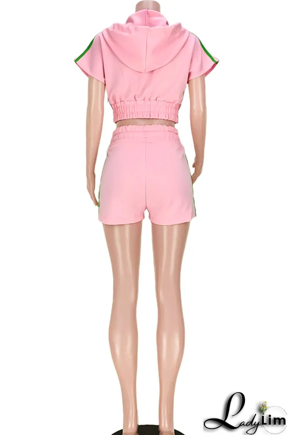 Black Casual Sportswear Solid Split Joint Hooded Collar Short Sleeve Two Pieces