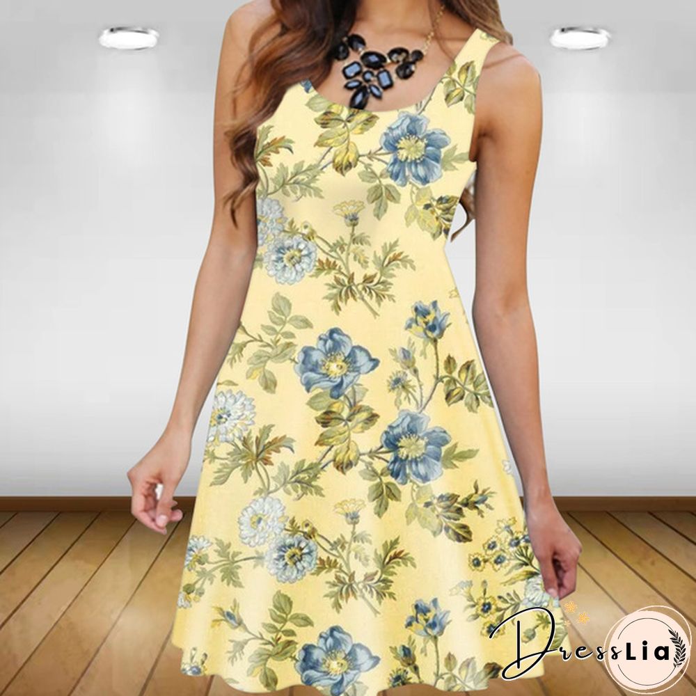 Summer Dress Sleeveless Women Printing Dresses Casual Dress