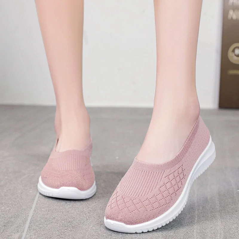 2021Women Shoes Knitting Sock Sneakers Women Spring Summer Slip On Flat Shoes Women Loafers Flats Walking shoes Female