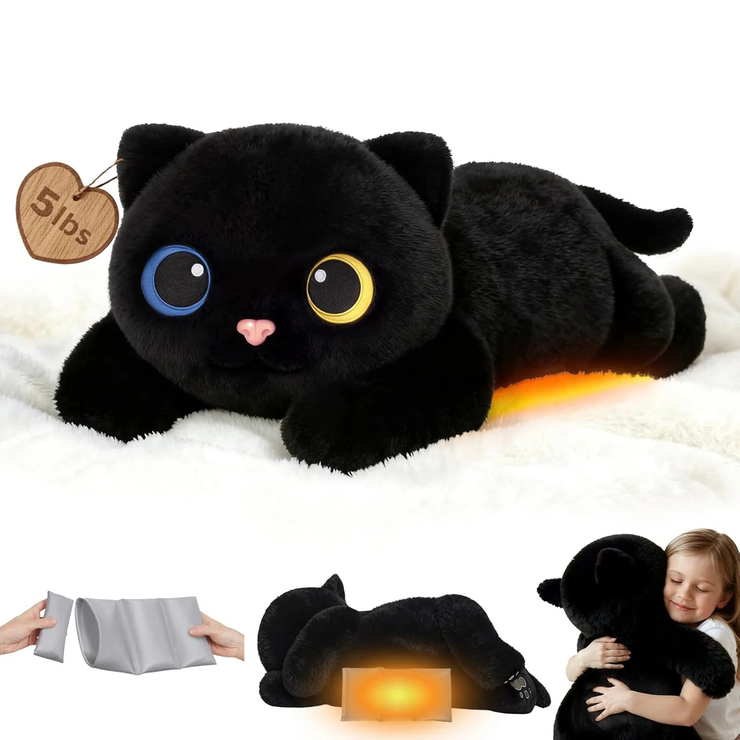 Cat Stress Reliever With Weighted Vest Reference: Mewaii Black Cat 5Lb 23Inch Heatable Weighted Stuffed Animals Stress