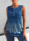 Plus Size Button Detail Tribal Print Casual Tank Top