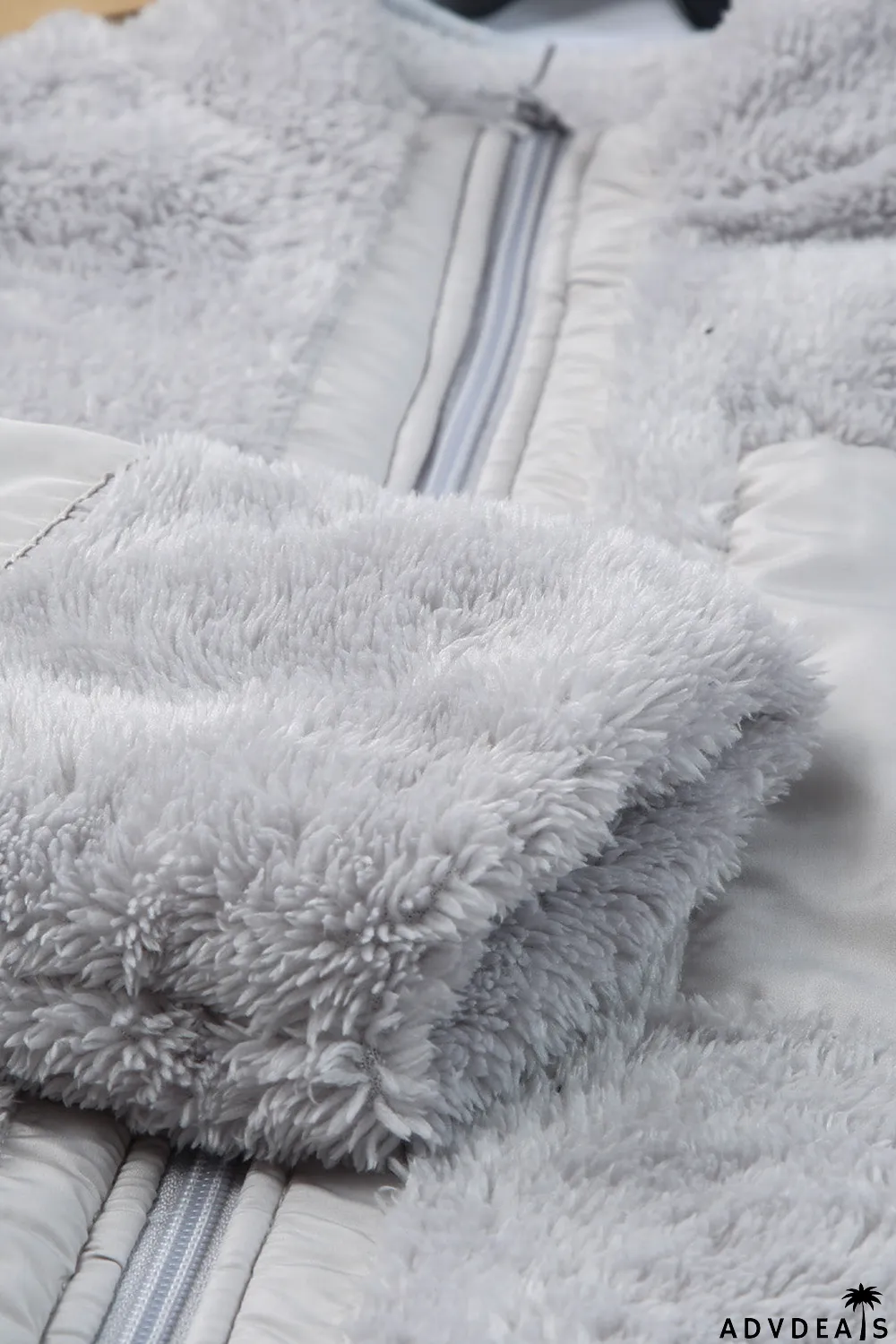 Zip Up Sherpa Coat With Pocket