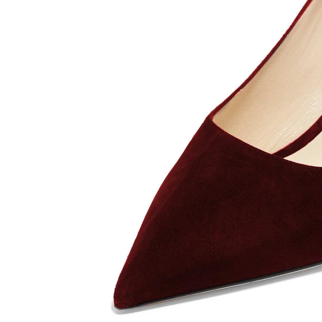YDN Maroon Vegan Suede Pointed Toe Shoes Classic Low Heel Pumps