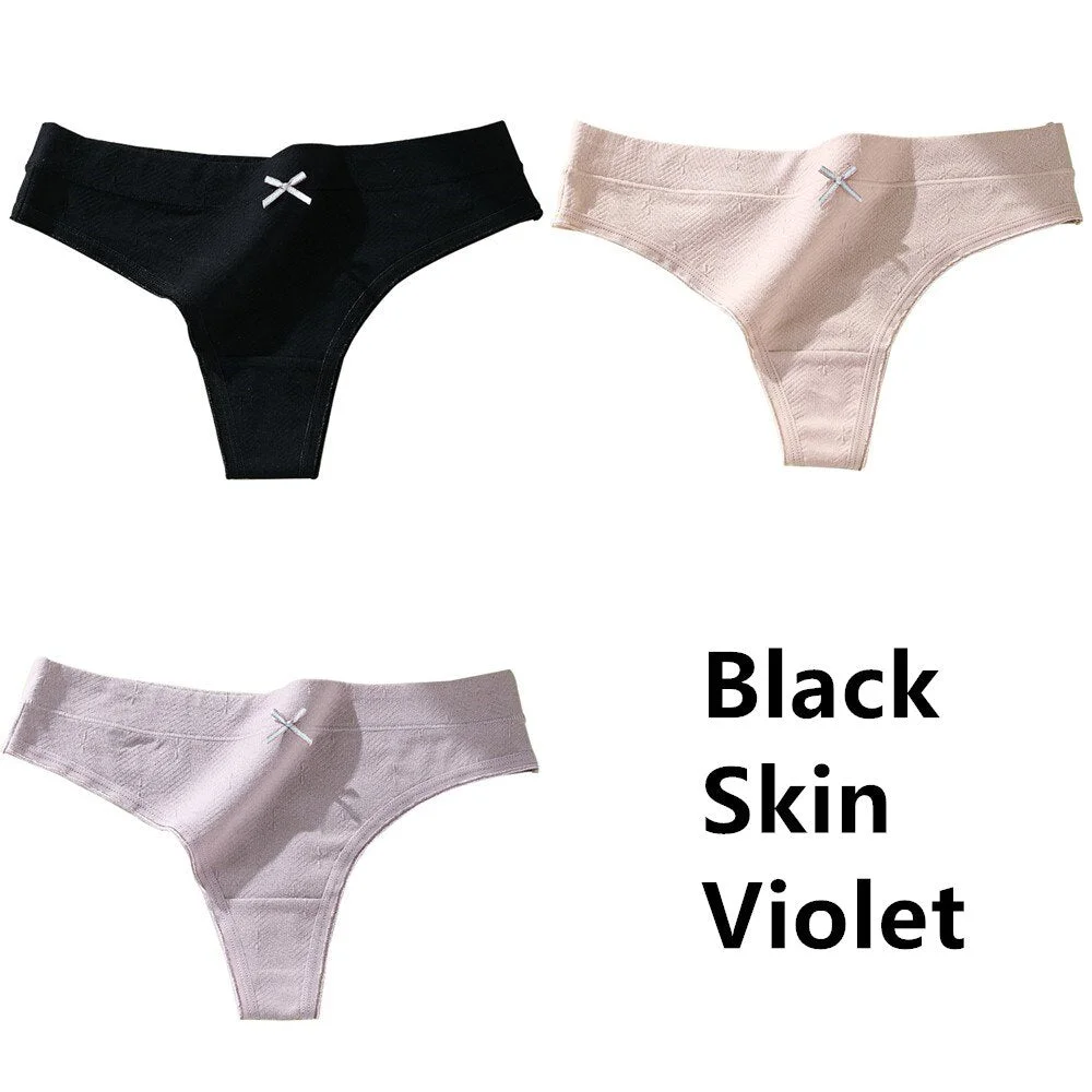 3Pcs Women's Cotton G-String Thong Sexy Panties for Women Bow Seamless Briefs Underwear Intimate Lingerie Ladies T-back Low-Rise