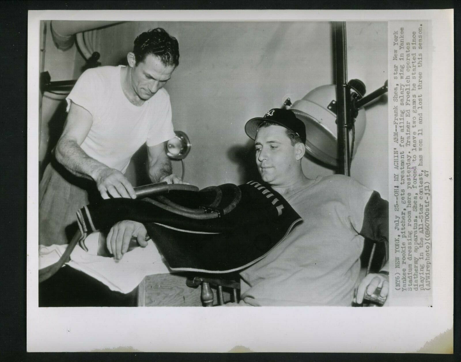 Spec Shea & Trainer Ed Froelich 1947 Press Photo Poster painting New York Yankees