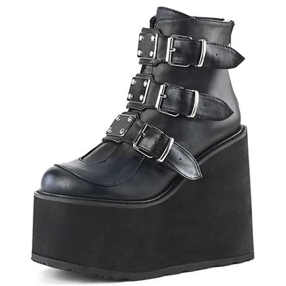 Hot Brand High Platform Ankle Boots Women 2020 Fashion PVC Strap Decorating High Wedges Shoes Womens Platform Heels Boots Gothic