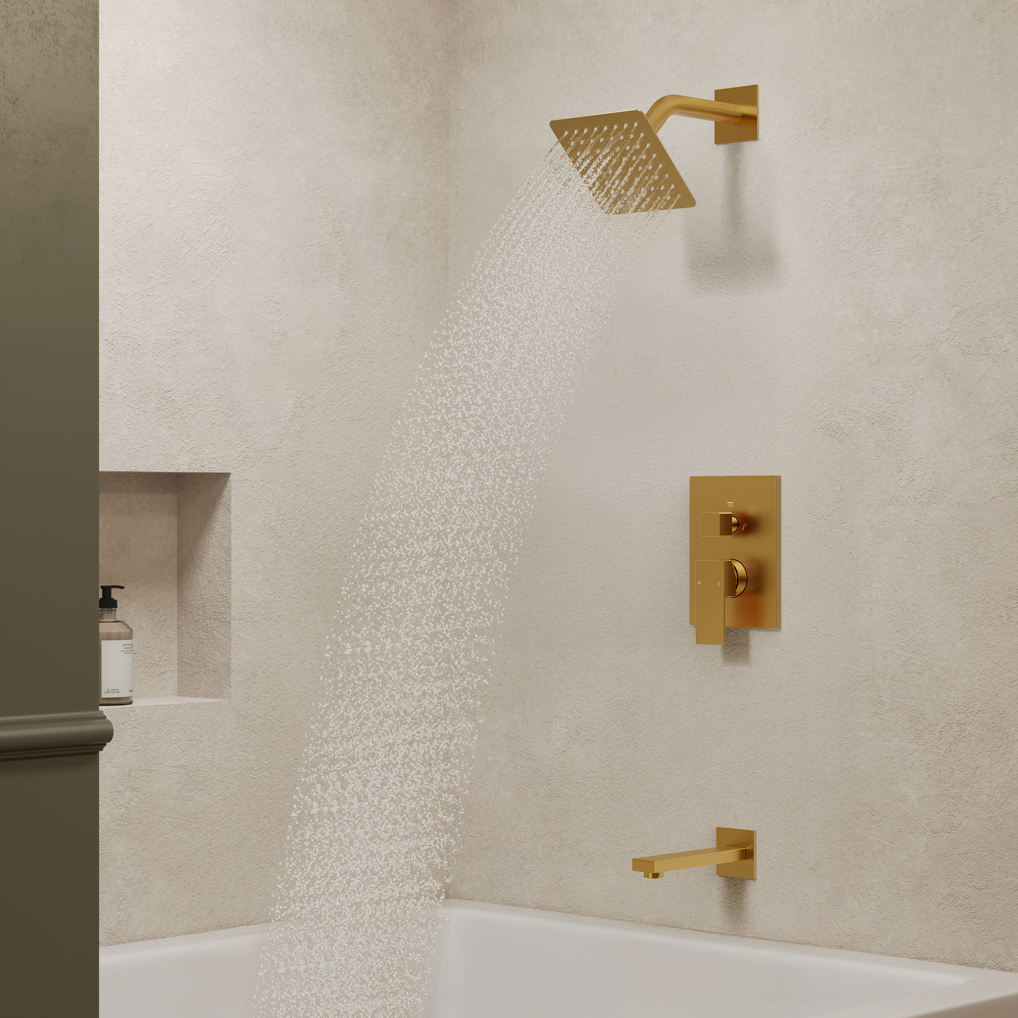 6 in. Wall Mount Single Handle 1-Spray Tub and Shower Faucet 2.5 GPM in Brushed Gold Valve Included