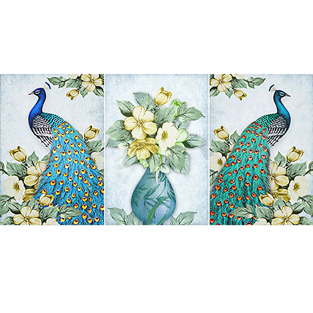 

95*45CM - Multi-picture Diamond Painting - 3 Panel Peacock, 501 Original