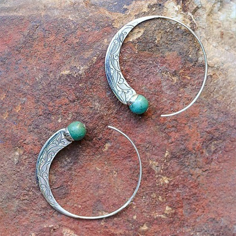 Exaggerated circle vintage turquoise earrings