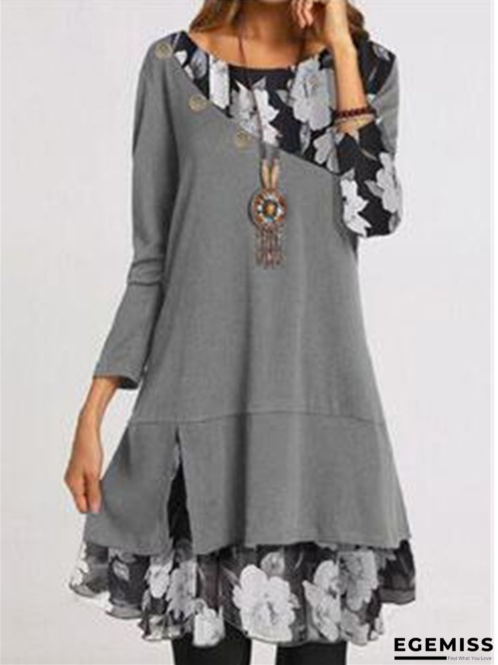 Chiffon Printed Loose Large Black Dresses | EGEMISS