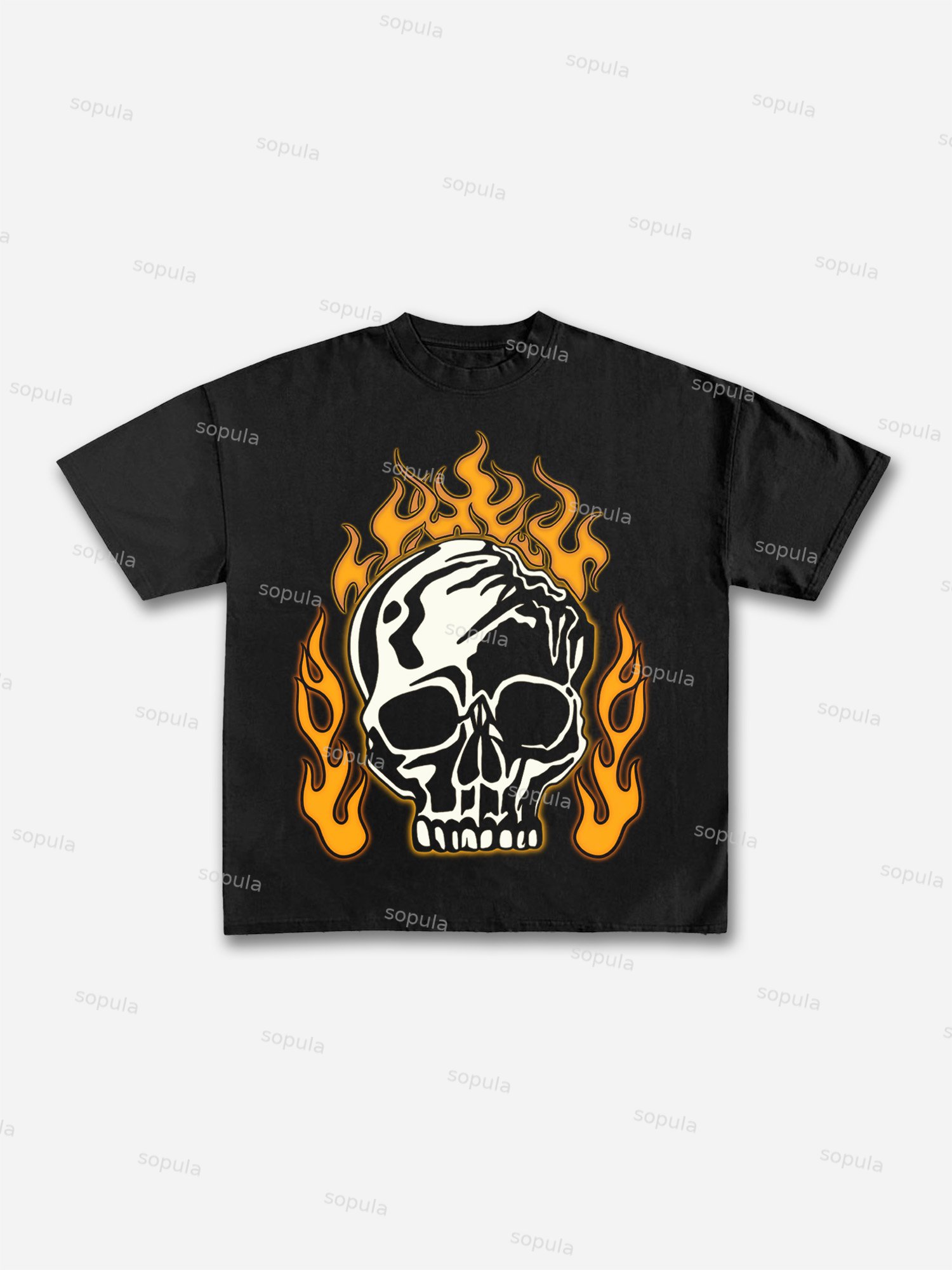 Men's Flaming Skull Graphic Cotton T-shirt - Sopula｜Premium Graphic Tees & Graphic Clothing