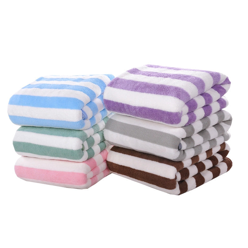 Hotel Beauty Salon Quick-drying Beach Towel Household Soft Absorbent Face Towel Striped Coral Fleece Bath Towel