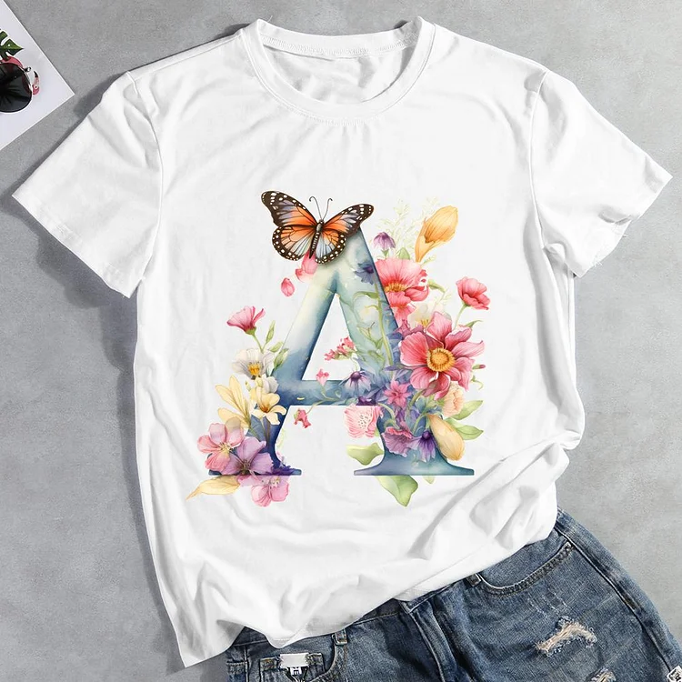 Butterfly Alphabet A Round Neck T-shirt